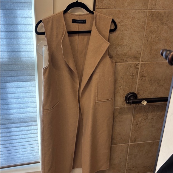 ZARA 2 PC outfit. Black Mini Dress Size L. + long beige sleeveless vest. Size M - Picture 6 of 12